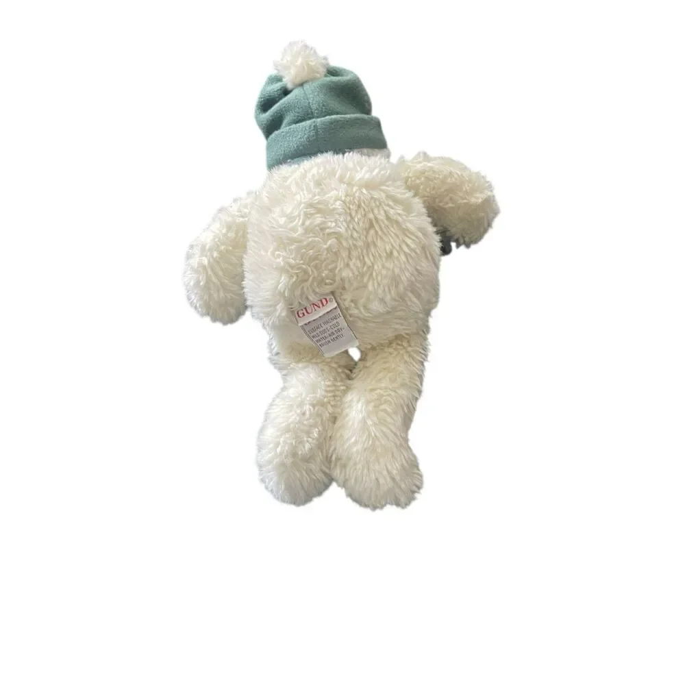 Vintage Gund Kids White Green Fuzzy Snowman With Scarf & Hat Plush Toy OS